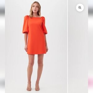 Trina Turk Symphony Dress Puff Sleeve NWT Size S Classic Quiet Luxury Mini